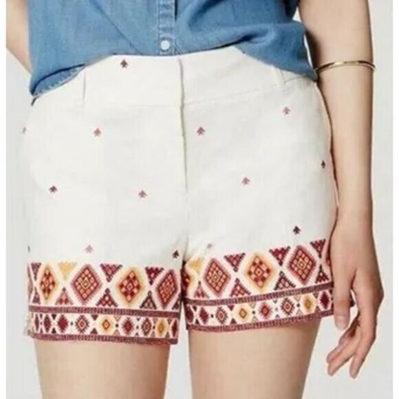 Loft Ann Taylor Linen Blend Riviera Shorts Bohemian Aztec Print Size‎ 0 - Picture 1 of 8